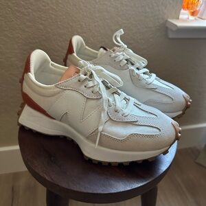 New Balance 327 Cream and Orange Sneakers
